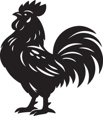 Proud rooster silhouette vector with feather cutouts for farm logo, kitchen sticker, t shirt and printable clipart © MdAbdul