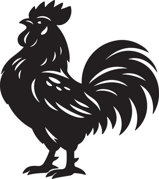 Proud rooster silhouette vector with feather cutouts for farm logo, kitchen sticker, t shirt and printable clipart