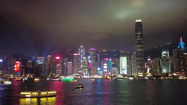 Chinese New Year beautiful fireworks at Victoria habour, Hong Kong, 4k