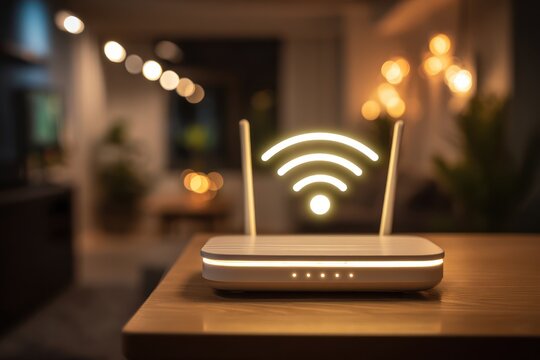Fast internet router with glowing icons