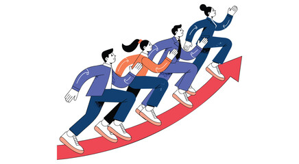 Fototapeta premium Business Team Climbing Upward Arrow Symbolizing Growth, Success, and Collaboration