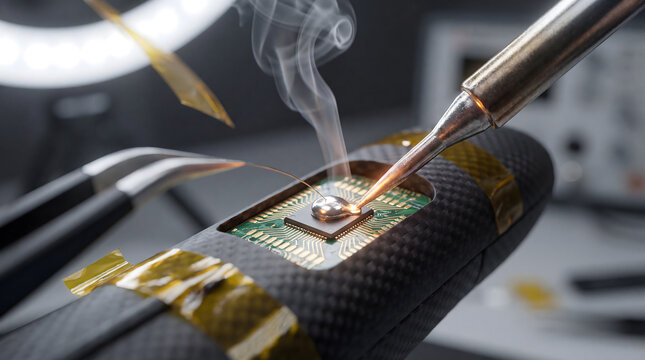 Soldering a microchip onto a circuit board with smoke