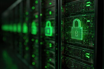Fototapeta premium Digital lock hologram safeguarding network infrastructure