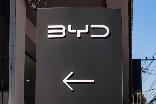 Chiang Mai, Thailand-February 11, 2026: BYD Auto sign. BYD is a Chinese auto company known for passenger battery electric vehicles (BEVs).