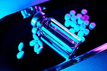 Fototapeta premium Glp 1 peptide medication vials and oral pills