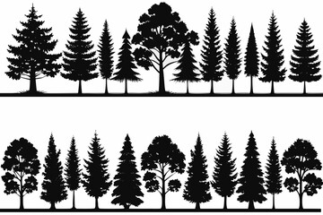 Fototapeta premium two rows of pine tree silhouettes on white background high quality