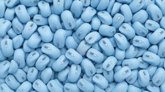 Pastel blue wireless computer mice pattern filling a frame for a modern tech accessory workspace campaign or corporate hardware advertising background
