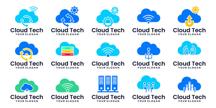 Set of cloud technology logos representing modern computing, digital infrastructure, and innovation systems