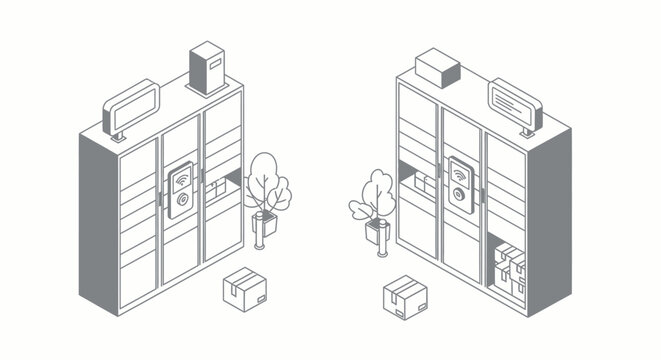 Isometric Smart Parcel Locker Illustration for E-commerce and Last-Mile Delivery Concepts