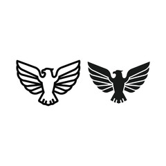 Fototapeta premium Set of eagle icons, heraldic bird symbols, vector illustrations of eagles with spread wings
