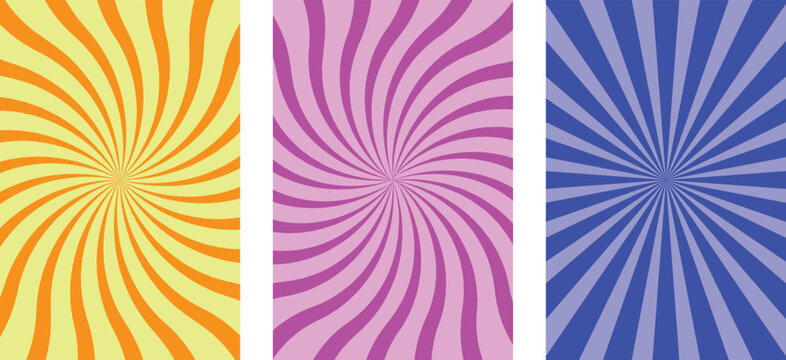 Vibrant spiral patterns a trio of colorful abstract designs