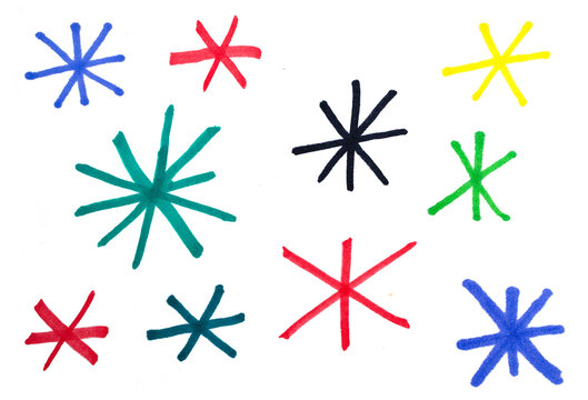 Estrellas abstractas de colores dibujadas a mano sobre fondo negro estilo art&iacute;stico moderno