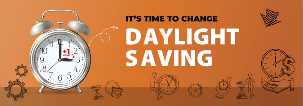 Spring Forward Time Change Clock Vector Illustration Banner 
