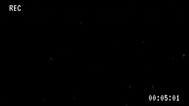 Retro VHS Camcorder Viewfinder Recording Overlay with15 second timer on a black background. Play text VHS video tape glitch effect with black background
