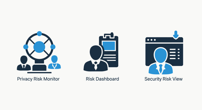 Icons for privacy risk monitoring risk dashboard security hr view in human resources monitoring dashboard security resources management information analysis analytics technology