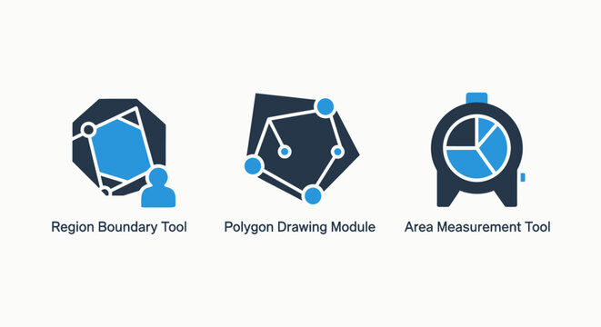 Icons representing segmentation polygon drawing area measurement tools with user interface app design web design flat design graphic resources segmentation boundary measurement software