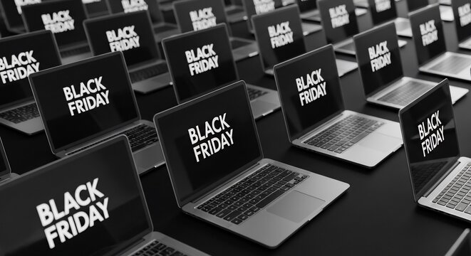 Black Friday Sale Event Displayed on Multiple Laptop Screens.