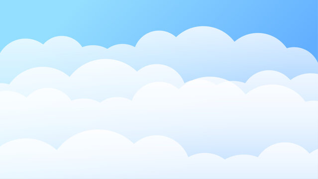 青空と重なる雲のシンプルなグラデーション背景イラスト