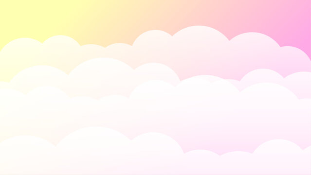 空と重なる雲のシンプルなグラデーション背景イラスト　ピンク