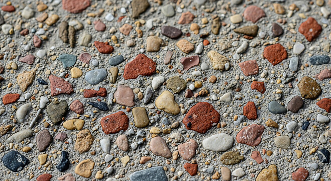 Close-Up Textured Surface of Recycled Aggregate Concrete with Natural Stone Pattern