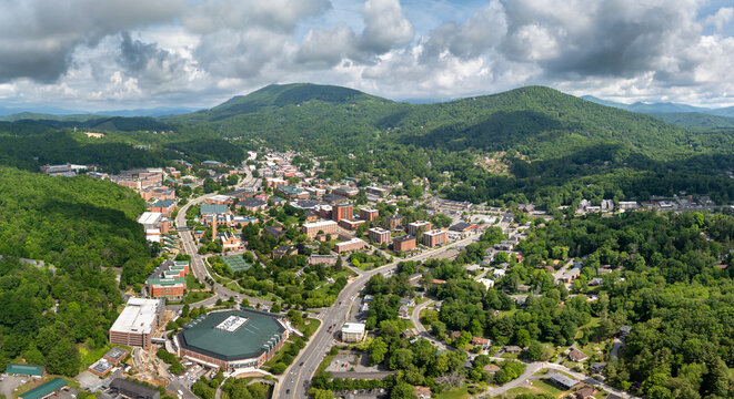 Historic American architecture of Boone, old historical town in North Carolina Blue Ridge Mountains. Beautiful USA townscape