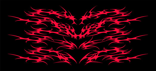 Neo tribal heart tattoo shapes. Symmetrical sharp wings and flame elements. Vector collection © BonkiStudio