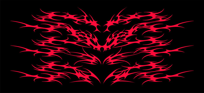 Neo tribal heart tattoo shapes. Symmetrical sharp wings and flame elements. Vector collection