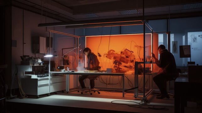 Researchers developing advanced robotic system in futuristic lab