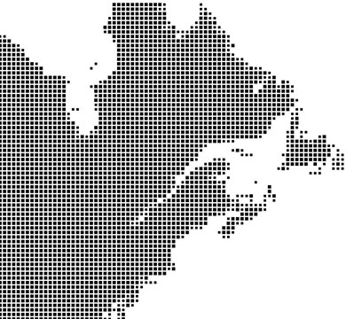 Abstract map of Eastern Canada showing the earth with a pattern of black squares