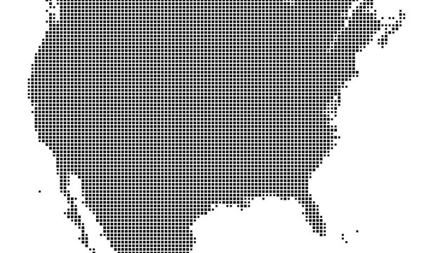 Abstract map of North America showing the earth with a pattern of black squares