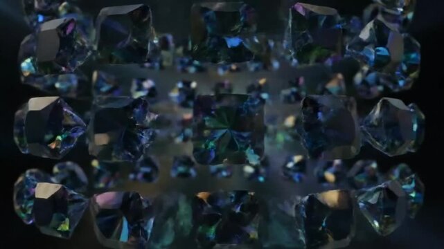 Mesmerizing Display of Floating Iridescent Gemstones in Dark Cinematic Aesthetic for Background