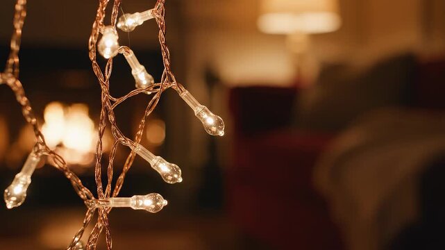 Holiday Lights Swaying in Cozy Room for Festive Atmosphere