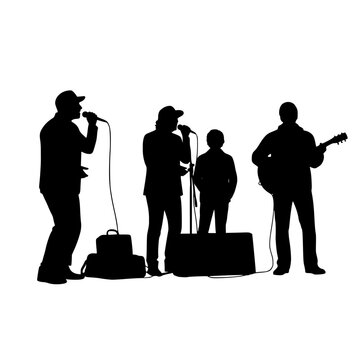 Silhouette of a Musical Band with Singers and Guitarist Performing