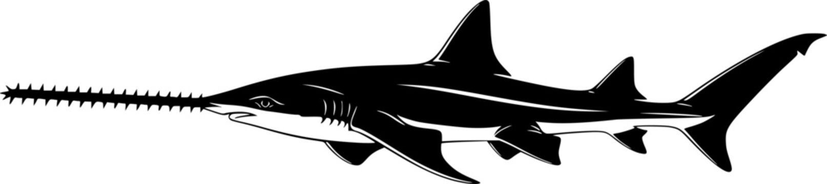 Black Sawfish Silhouette isolated on white background
