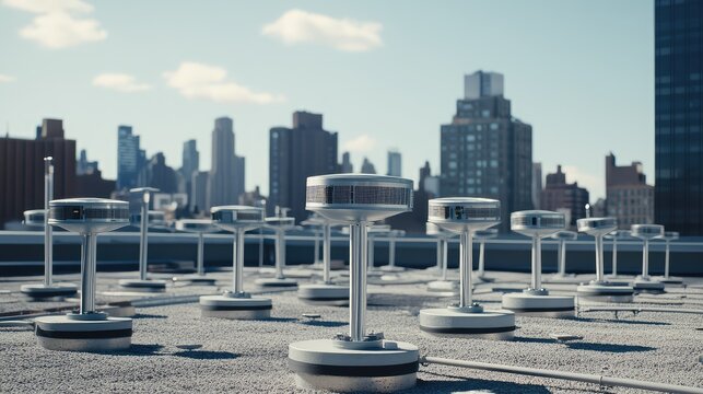Modern internet of things devices working on urban rooftop