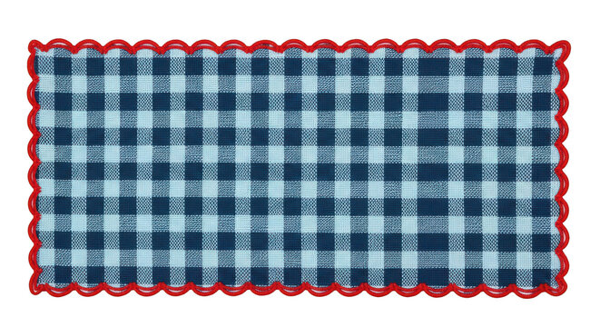 Blue and white checkered fabric with red border
