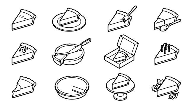 Minimalist vector illustration set of various delicious pie slices