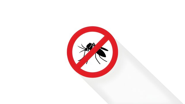 Anti-Mosquito Sign Icon, No Mosquitoes Vector with Long Shadow