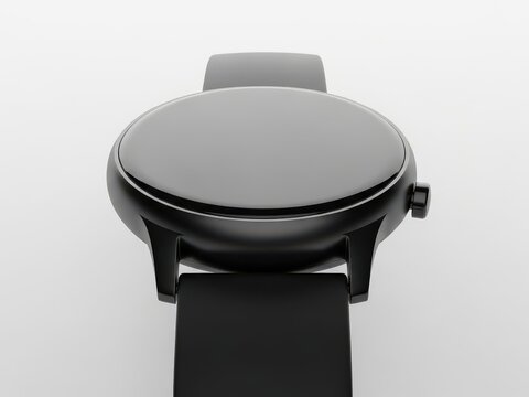 Modern black smartwatch with round screen and silicone wrist band