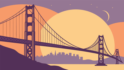 Fototapeta premium Golden Gate Bridge skyline at sunset gradient