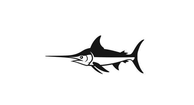 Black and White Marlin Silhouette Isolated on White Background