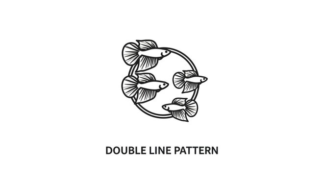 Circle of Fighting Fish Pattern - Decorative Line Art Illustration