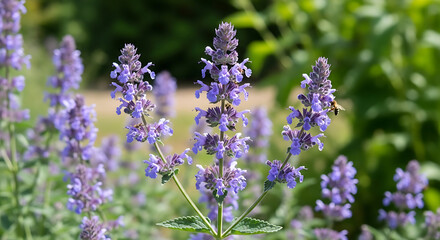 Obraz premium catmint flowers with purple blooms and green leaves on transparent background