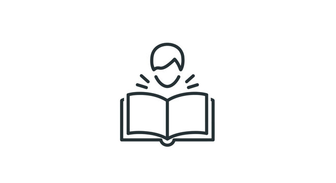 Person Reading Book Icon, Education and Knowledge Concept, Open Book
