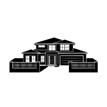 Modern Two Story House Silhouette with Fence and Garage Icon