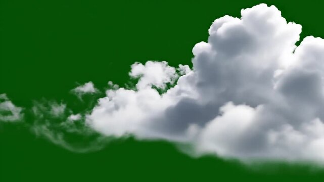 White fluffy cloud moving across green screen background