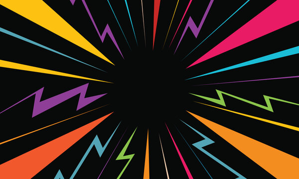 Vibrant multicolored lightning bolts radiating from center