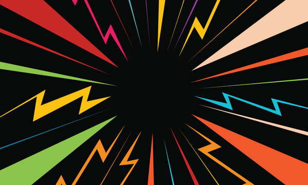 Vibrant multicolored lightning bolts radiating from center
