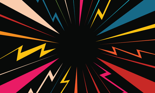 Vibrant multicolored lightning bolts radiating from center