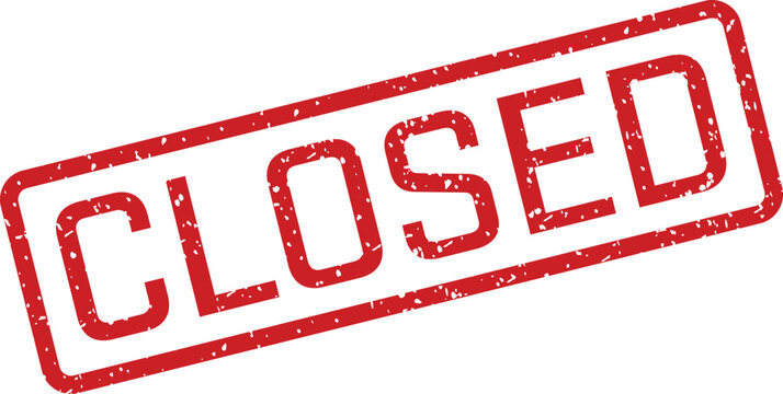 Bold red closed status stamp with distressed grunge texture prominently displayed on a clean white surface